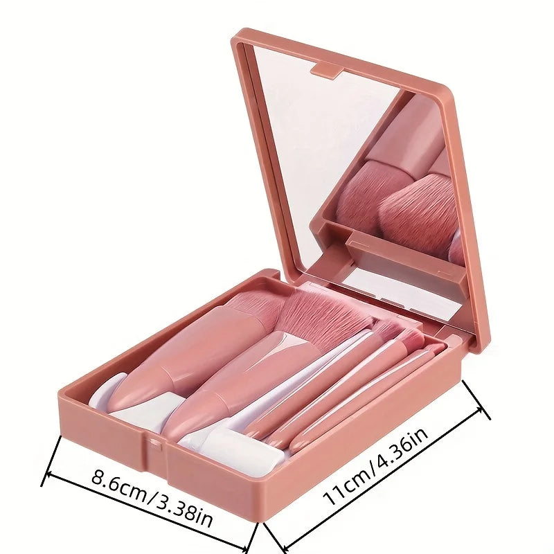 MINI Kit de Pinceaux de Maquillage Portable 5 Pièces avec Miroir