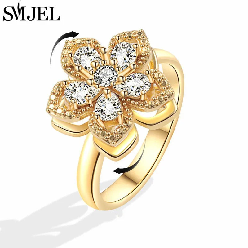 Bague Spinner en Cristal – Papillon & Tournesol, Bague Anti-Anxiété Rotative pour Femme, Bijoux Tendance