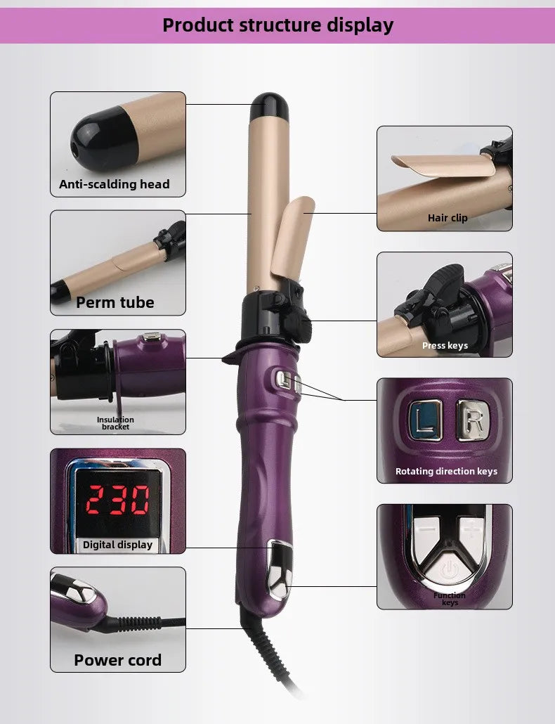 Bigoudi électrique automatique 1.1 pouces fer à friser rotatif avec affichage LED baguette à friser à chauffage rapide