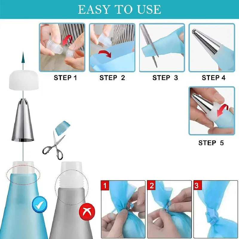 Kit de Décoration de Gâteaux – Poches à Douille et Embouts en Silicone Réutilisables