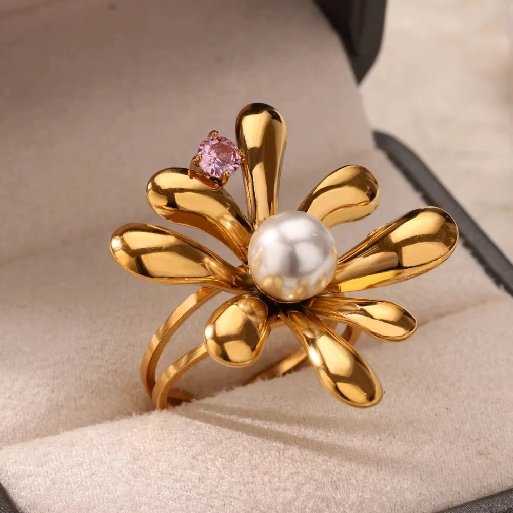 Bague Géométrique en Acier Inoxydable Couleur Or 18K – Zircon & Œil Protecteur
