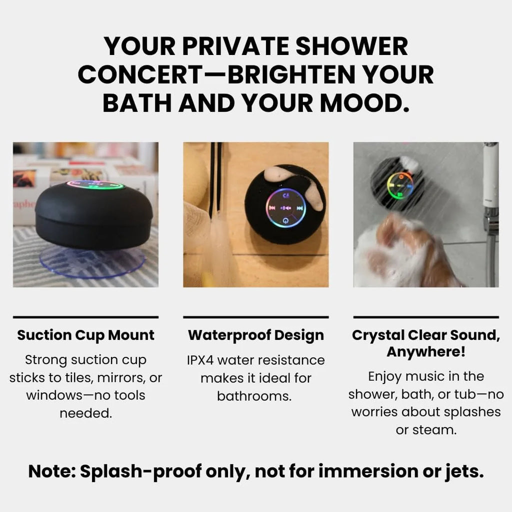 Haut-Parleur De Douche Bluetooth Mini Portable Sans Fil Avec Micro, Ventouse IPX4 Résistant À L’Eau, Piscine Et Rivière
