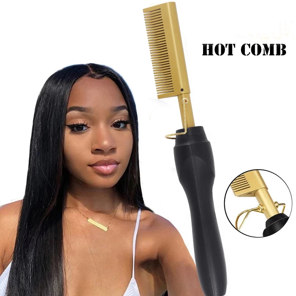Peigne Chauffant Électrique 2 en 1 – Brosse Lissante & Fer à Lisser
