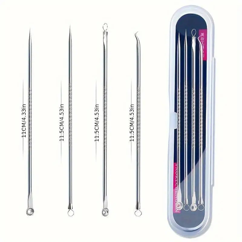 Kit D'Outils Pour Points Noirs, Nettoyant De Pores, Crochets Et Dissolvants De Boutons, Soins De La Peau, Non Parfumé, 4 Pièces/Ensemble