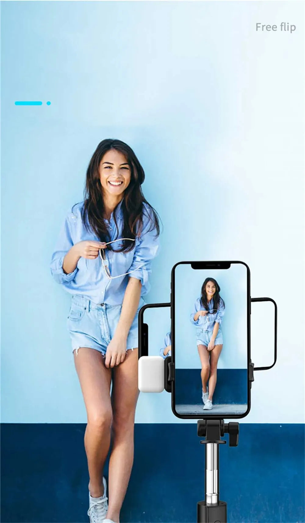 Trépied pour Selfie, Portable – Obturateur à Distance, Lumière LED inclus, Extensible et Rétractable, Connection via Bluetooth