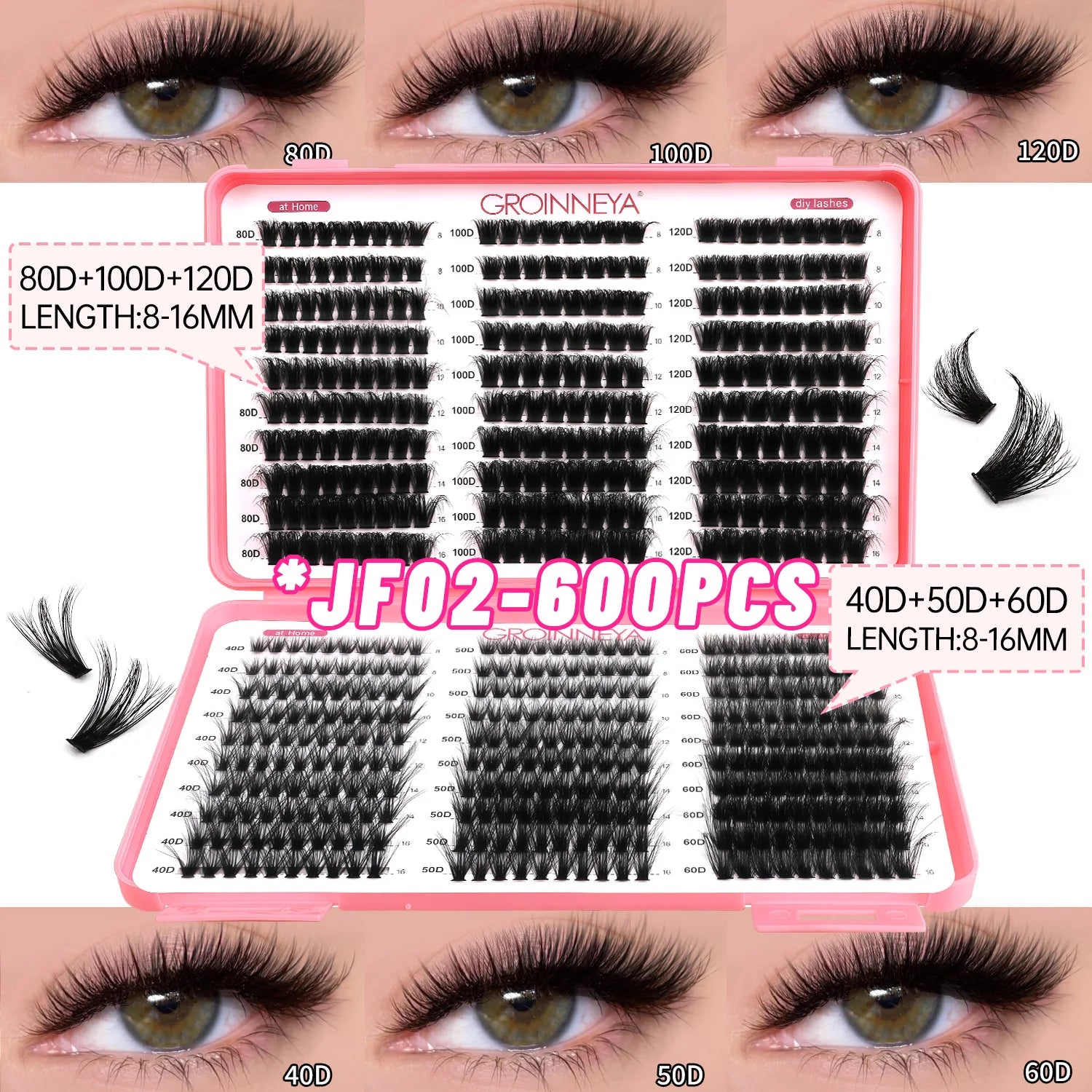 Cils Individuels DIY Effet œil de Chat, Volume Moelleux, Plateau Mixte