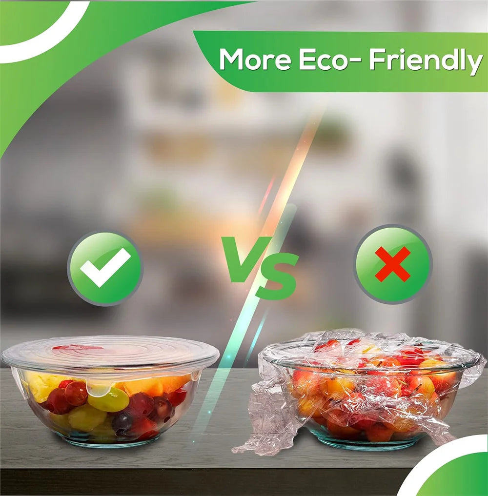 Ensemble de 6 Couvercles de Conservation en Silicone Alimentaire – Réutilisables, Hermétiques et Universels