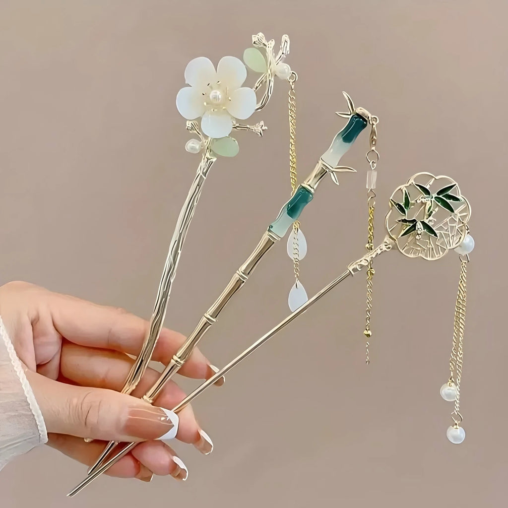Pince à Cheveux Élégante Style Chinois – Bâton à Pompon Floral Traditionnel