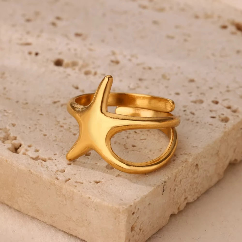 Bague Géométrique en Acier Inoxydable Couleur Or 18K – Zircon & Œil Protecteur