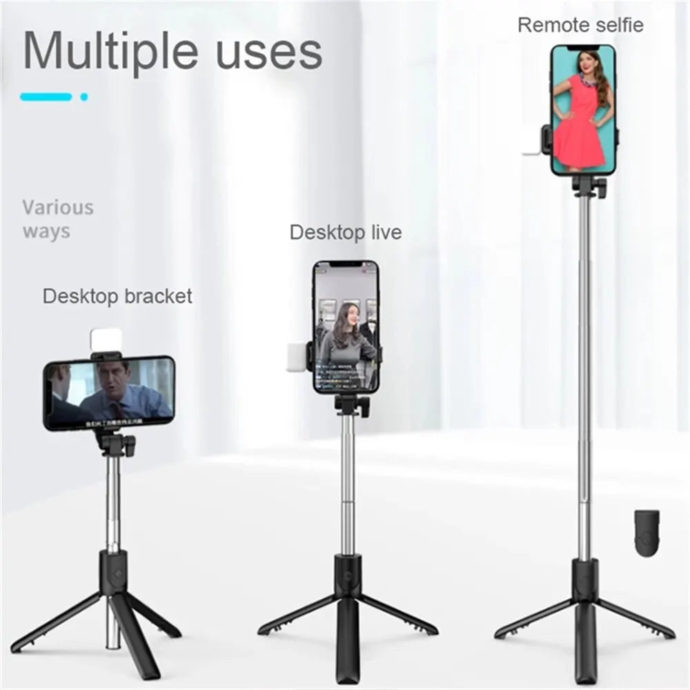 Trépied pour Selfie, Portable – Obturateur à Distance, Lumière LED inclus, Extensible et Rétractable, Connection via Bluetooth