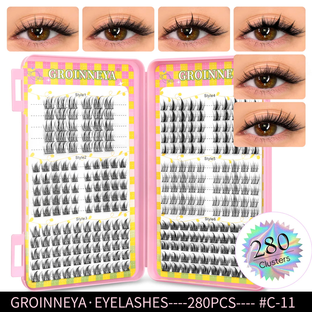 Eyelashes Clusters 320 pcs Natural Eyelash extension Cluster Lashes Volume Mixed Tray Lashes Cluster Natural Lashes