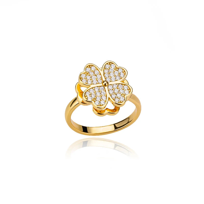Bague Spinner Trèfle de Luxe – Anti-Stress Couleur Or 18K