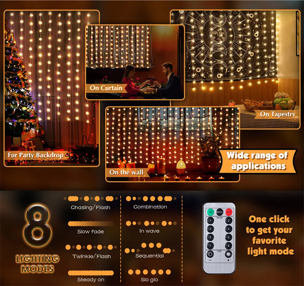 Rideau Lumineux LED à Fil de Cuivre – 8 Modes avec Télécommande USB