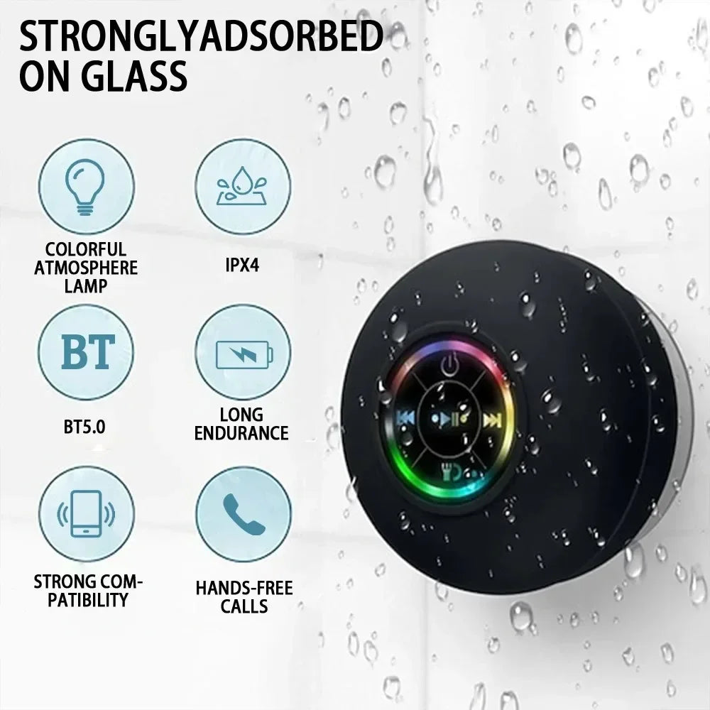Haut-Parleur De Douche Bluetooth Mini Portable Sans Fil Avec Micro, Ventouse IPX4 Résistant À L’Eau, Piscine Et Rivière