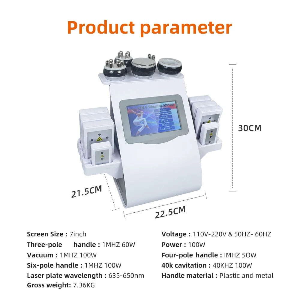 Machine à Cavitation Ultrasonique 40k, système sous vide 6 en 1, Amincissante, Lifting du visage, Réduction de la Cellulite