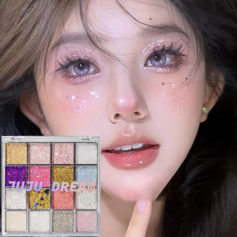 Palette Fards à Paupières 16 Teintes Sparkling Magic – Finis Perle, Mat & Métallique, Maquillage Coréen Scène & Quotidien