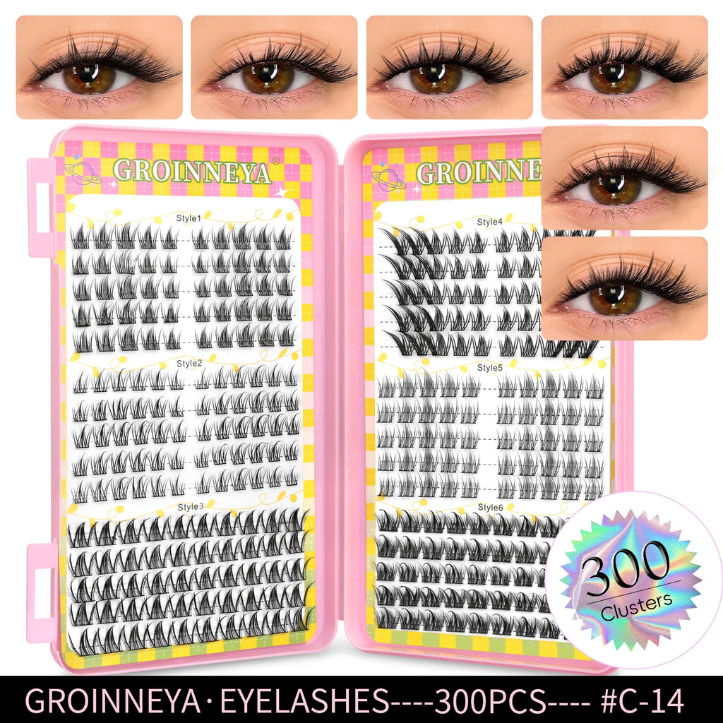 Eyelashes Clusters 320 pcs Natural Eyelash extension Cluster Lashes Volume Mixed Tray Lashes Cluster Natural Lashes