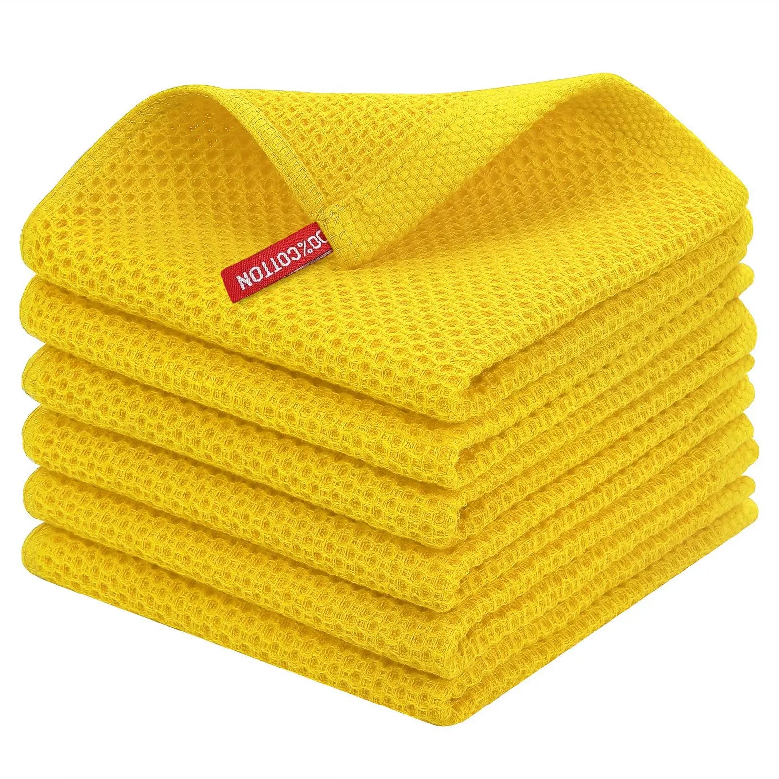 100% Cotton Waffle Weave Kitchen Dish Cloths, Ultra Soft Absorbent Quick Drying Dish Towels, 12x12 Inches, 6-Pack
