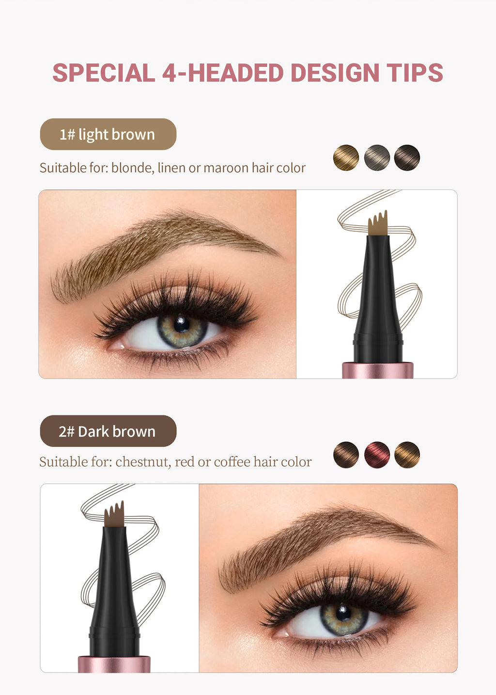 Crayon à Sourcils Magique 4 Fourchettes – Microblading 3D, Imperméable & Couleur Naturelle