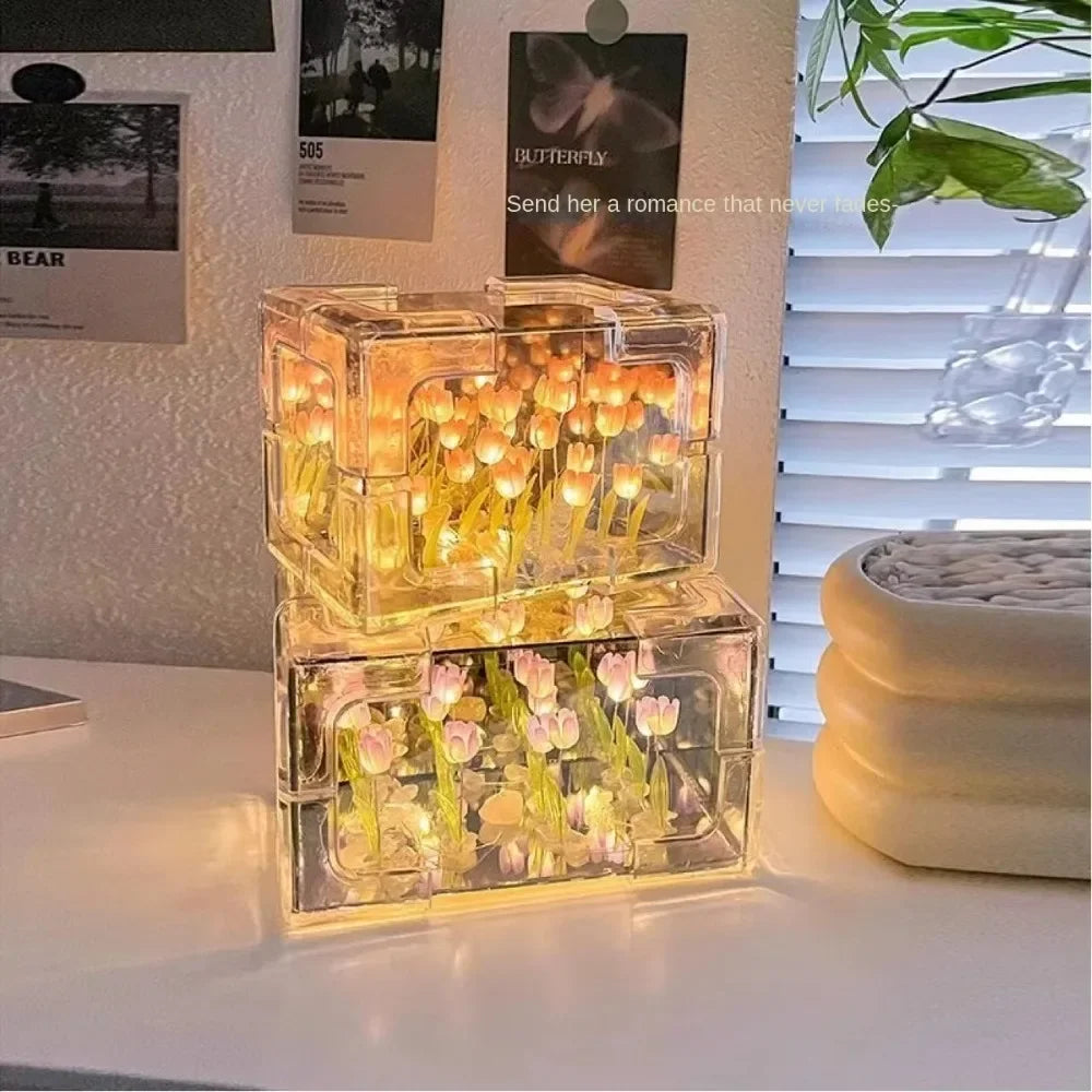 Lampe de Nuit DIY Cube – Fleur de Tulipe à Monter Soi-Même