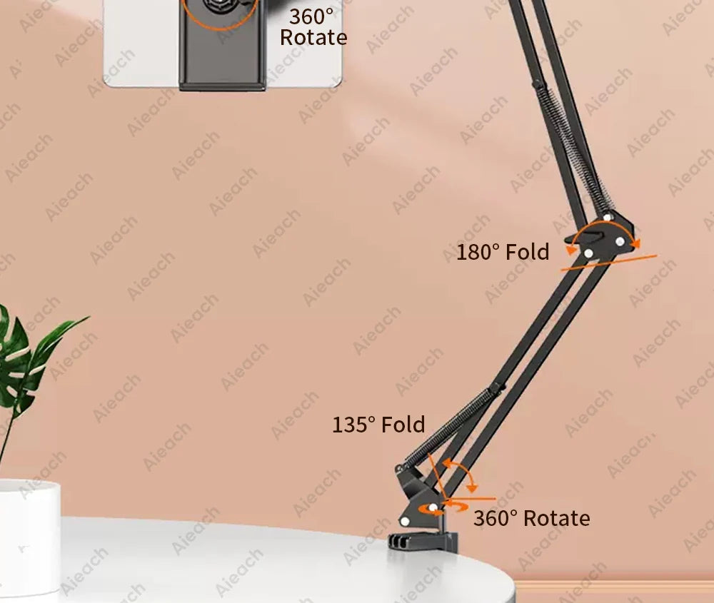 Support de Tablette et Téléphone pour Lit – Bras Métallique 90 cm Rotatif 360°