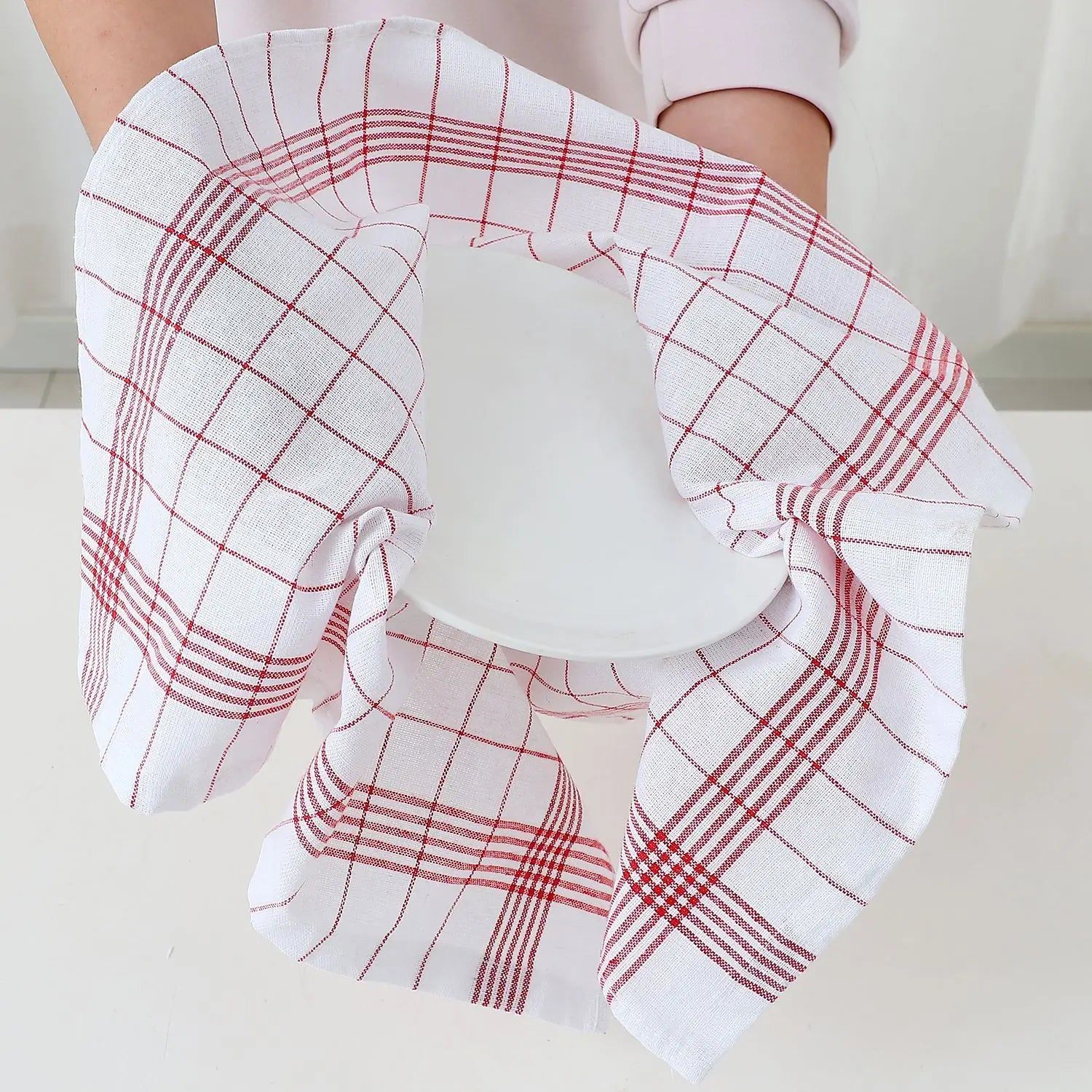 Large Plaid Kitchen Dish Towels Absorbent Tea Towels Soft and Reusable Cleaning Cloths Quick Drying Dish Rags for Washing Dishes