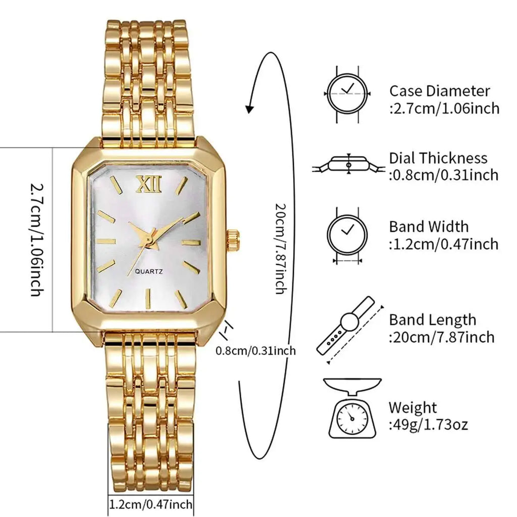 Montre à Quartz Rectangulaire pour Femmes – Bracelet Analogique de Luxe