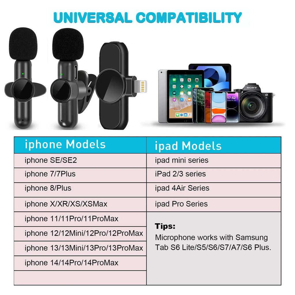 Microphone Lavallière sans fil 2.4G – Audio et Vidéo Haute Qualité