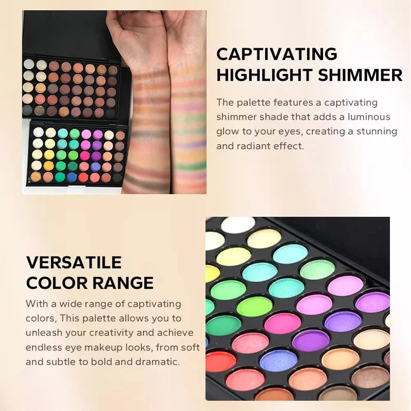 Palette de Fards à Paupières Pailletés – 40 Couleurs, Longue Durée et Étanche