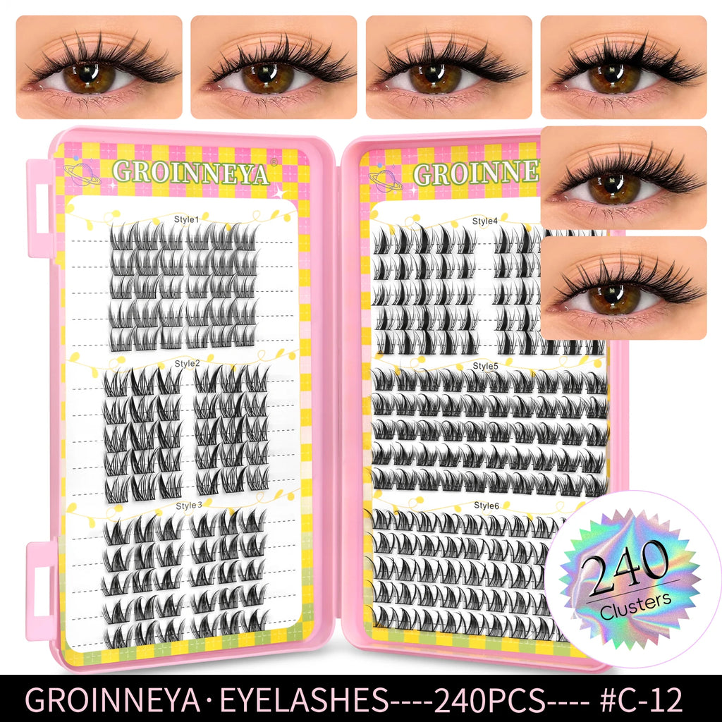 Eyelashes Clusters 320 pcs Natural Eyelash extension Cluster Lashes Volume Mixed Tray Lashes Cluster Natural Lashes