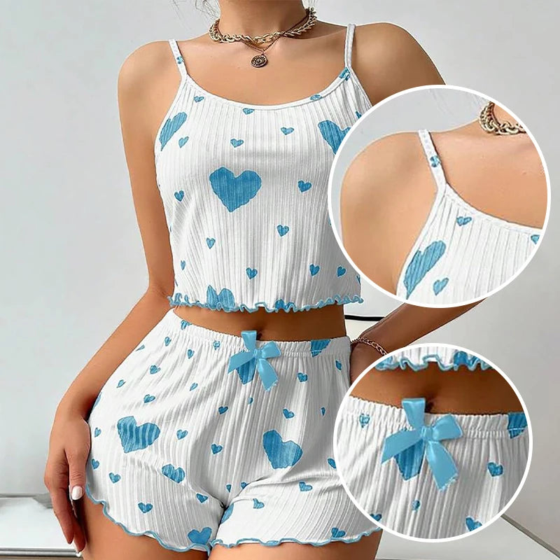 Ensemble de Pyjamas d’Amour pour Femmes – Vêtements de Nuit Courts 2 Pièces, Doux et Respirant