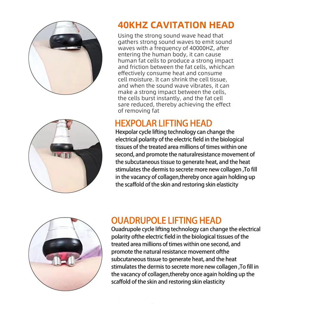 Machine à Cavitation Ultrasonique 40k, système sous vide 6 en 1, Amincissante, Lifting du visage, Réduction de la Cellulite