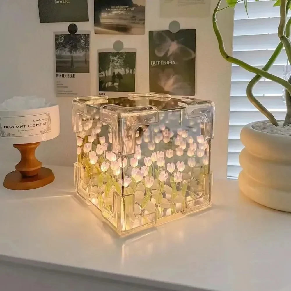 Lampe de Nuit DIY Cube – Fleur de Tulipe à Monter Soi-Même