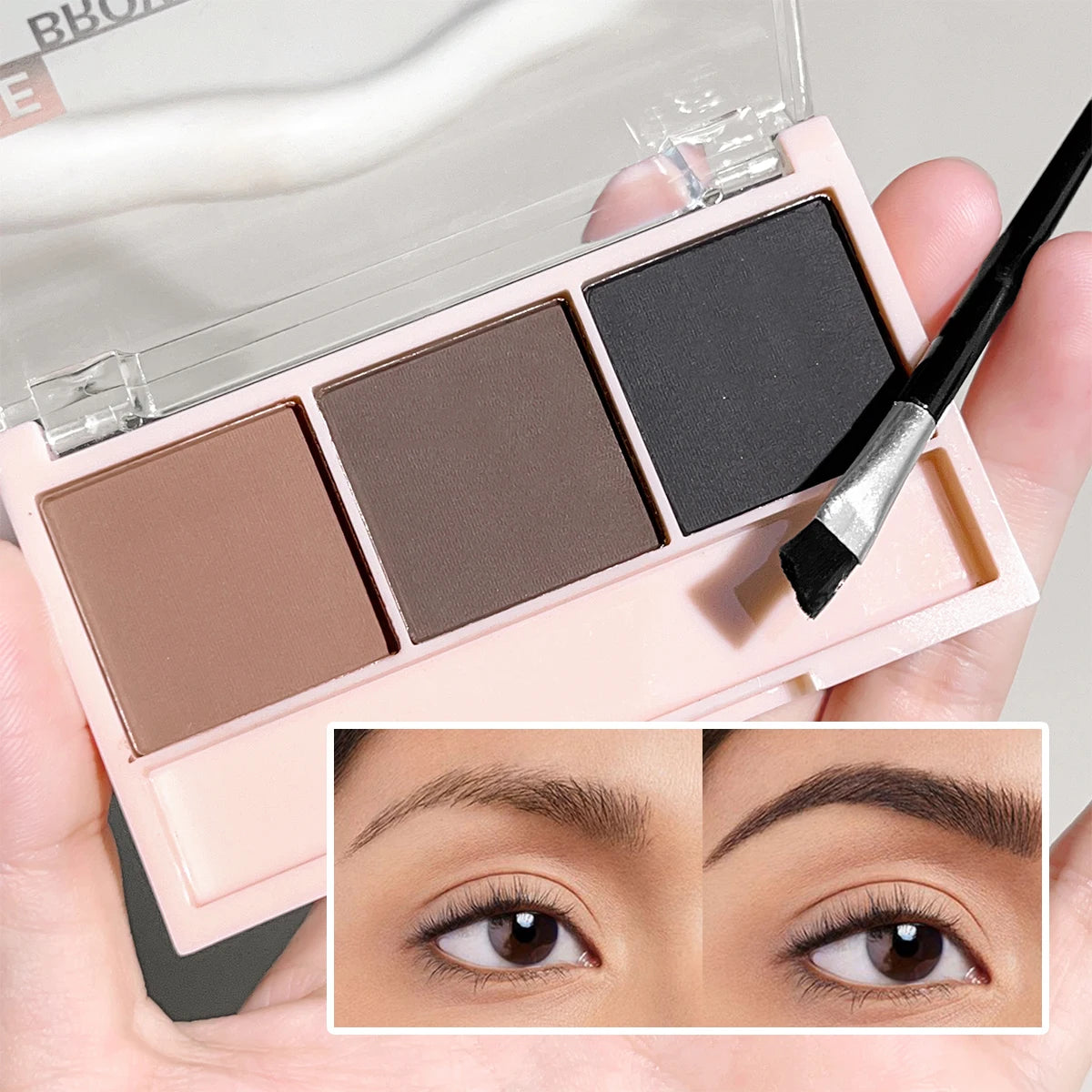 Ensemble de Poudre à Sourcils 3 Couleurs avec Pinceau
