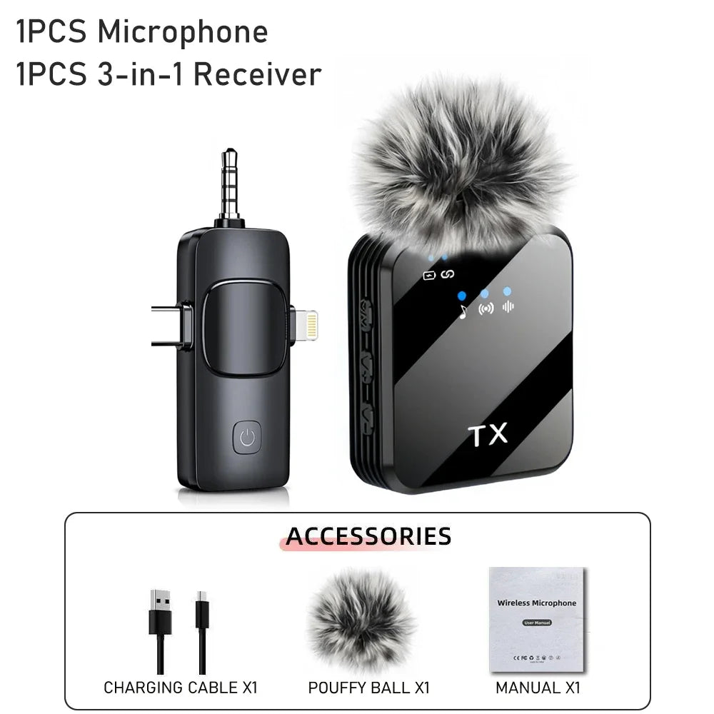 Microphone 3 en 1 sans Fil – Compatible avec iPhone/Android (Microphone + Enregistreur + Haut-parleur)