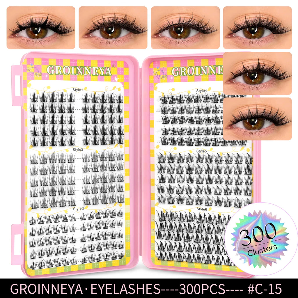Eyelashes Clusters 320 pcs Natural Eyelash extension Cluster Lashes Volume Mixed Tray Lashes Cluster Natural Lashes