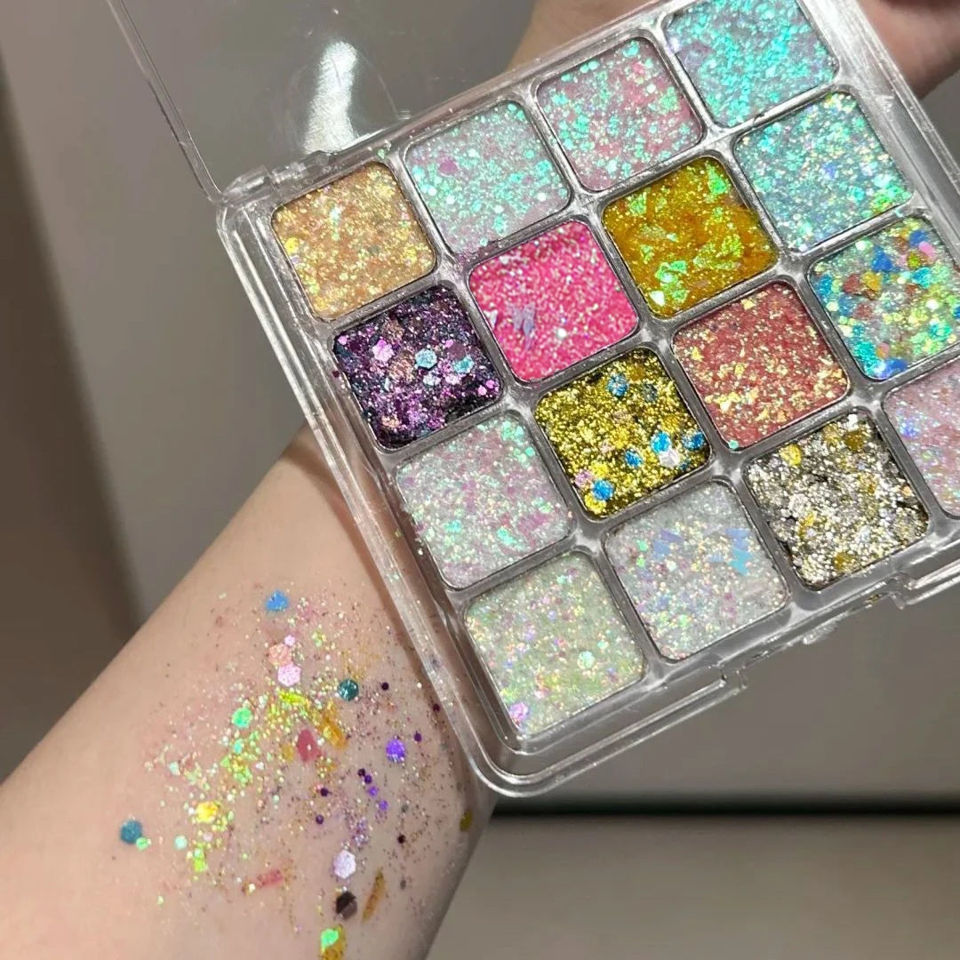 Palette Fards à Paupières 16 Teintes Sparkling Magic – Finis Perle, Mat & Métallique, Maquillage Coréen Scène & Quotidien