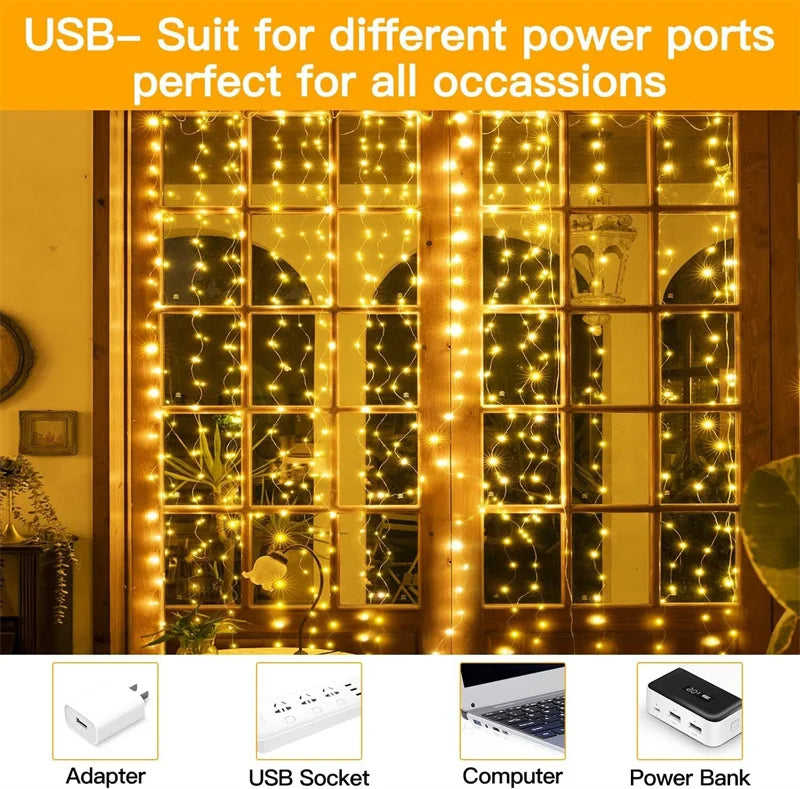 Rideau Lumineux LED à Fil de Cuivre – 8 Modes avec Télécommande USB