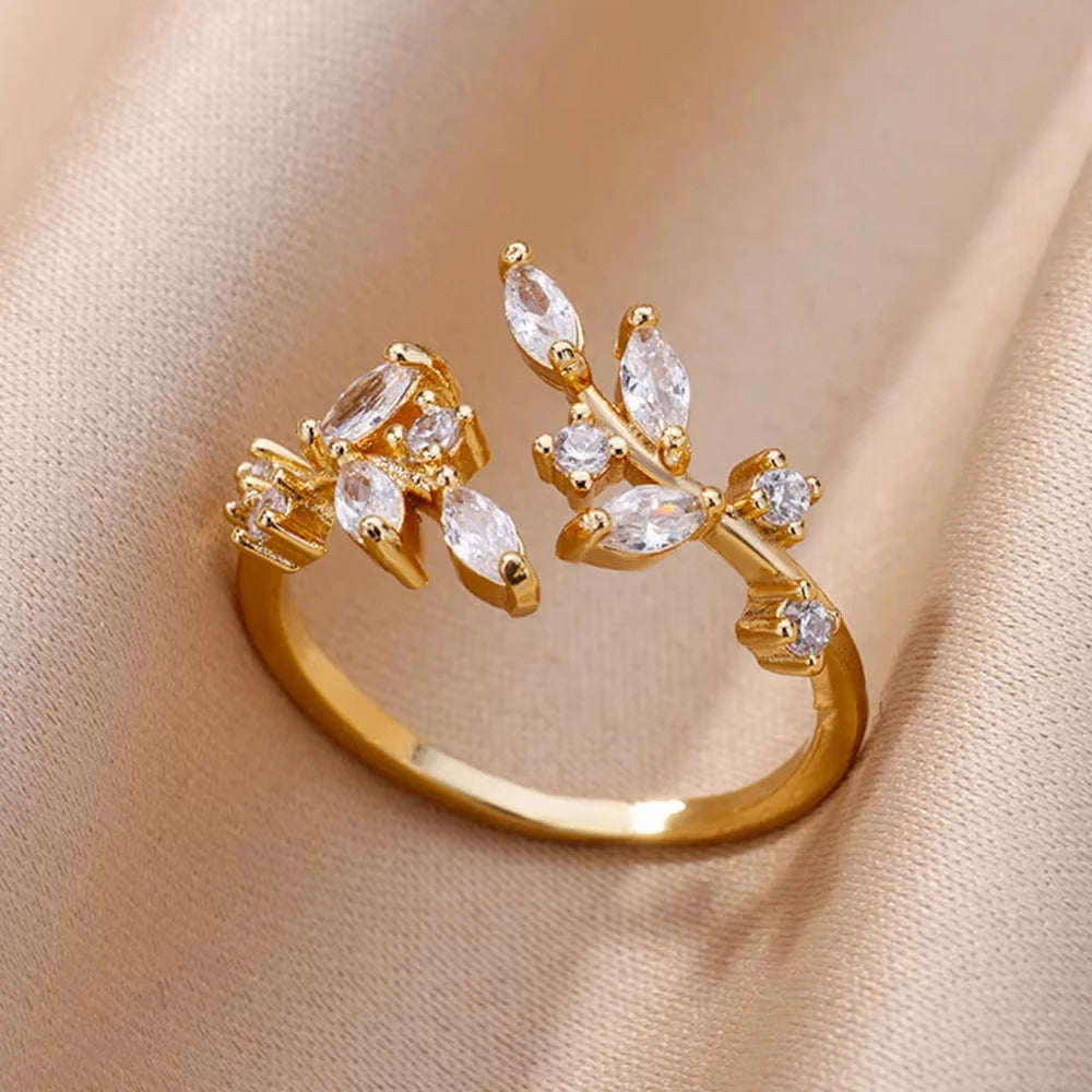 Bague Géométrique en Acier Inoxydable Couleur Or 18K – Zircon & Œil Protecteur