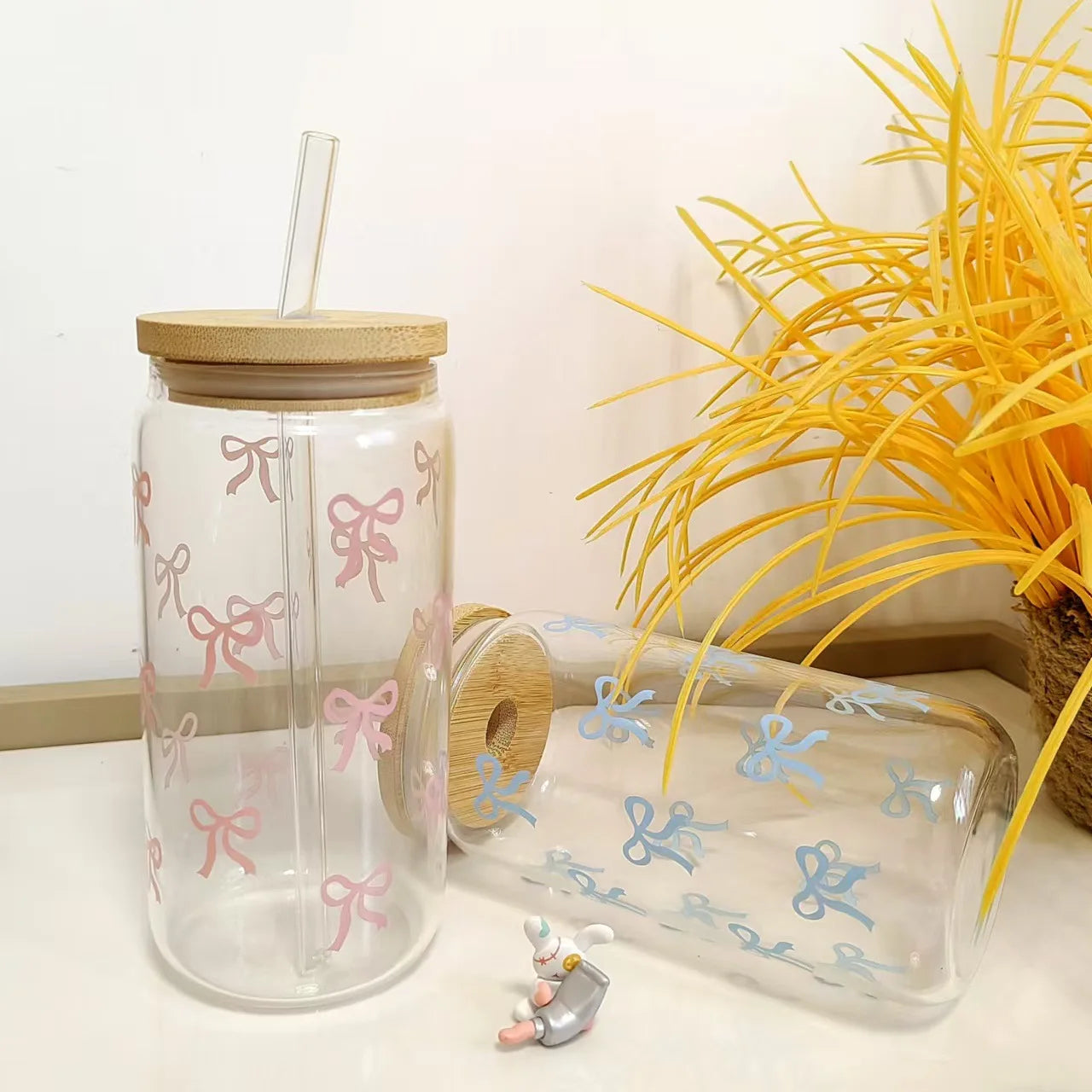 Tasse Réutilisable 500ml – Bouteille Style Pot avec Couvercle & Paille