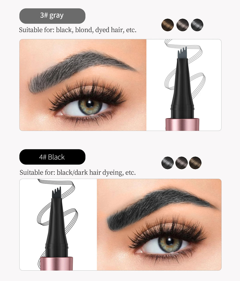 Crayon à Sourcils Magique 4 Fourchettes – Microblading 3D, Imperméable & Couleur Naturelle
