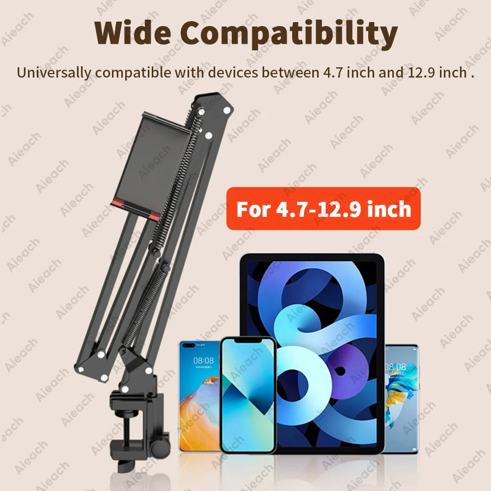 Support de Tablette et Téléphone pour Lit – Bras Métallique 90 cm Rotatif 360°