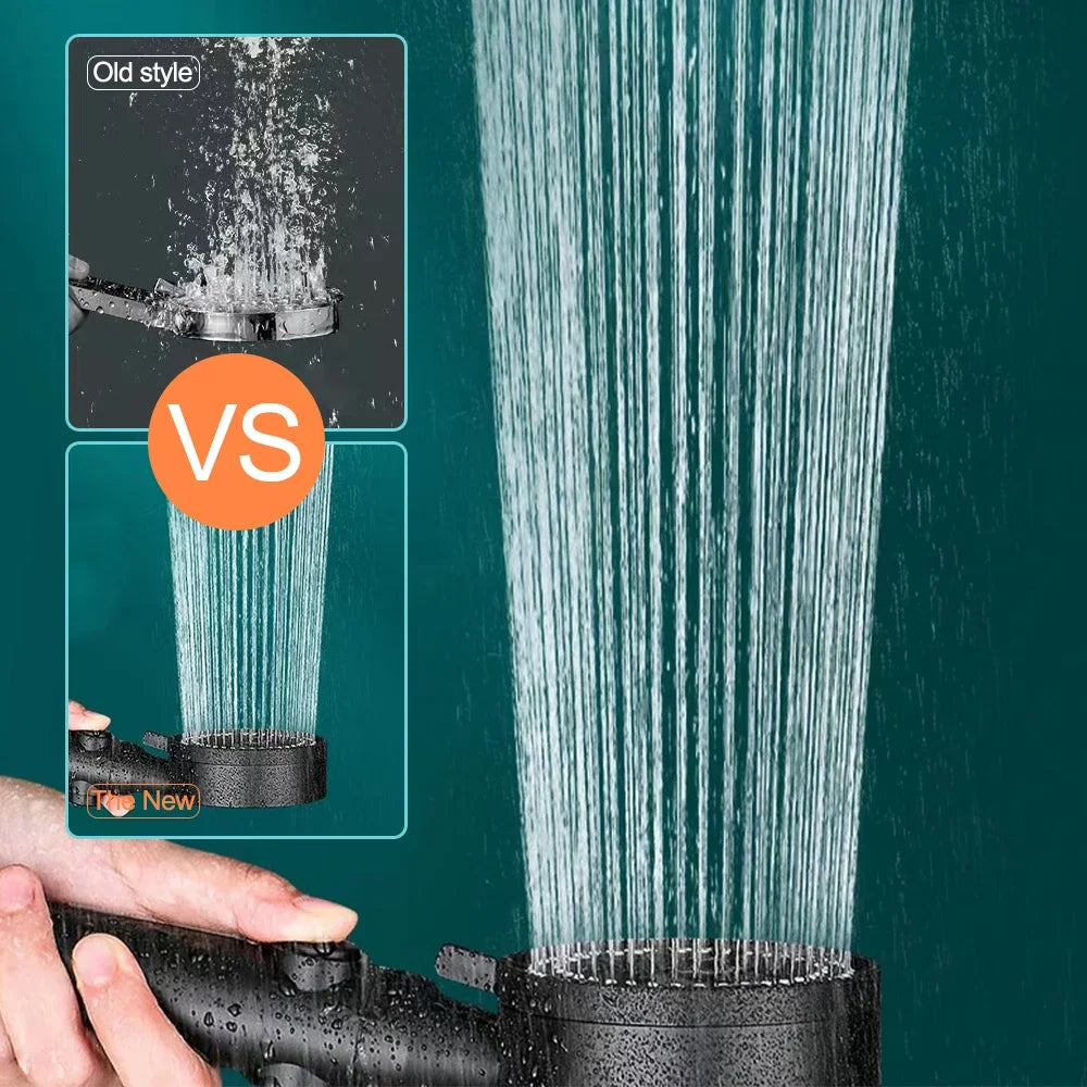 Pommeau de Douche Haute Pression à Economie d’Eau, 5 Modes Réglables, Bouton Stop, avec Tuyau Inox – Acryonitrile Butadiène Styrène