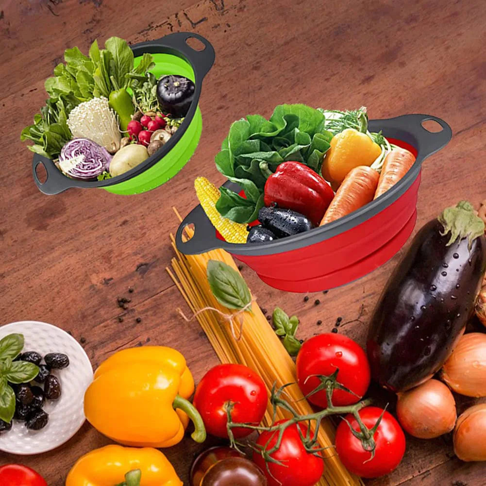 Panier de Vidange Pliant en Silicone – Passoire et Egouttoir Pliable pour Fruits et Légumes