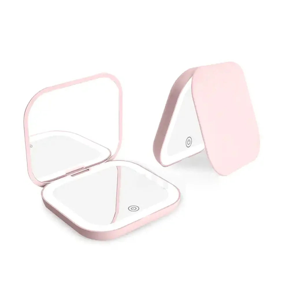 Miroir Compact LED Rechargeable et Pliable – Grossissement 1X/2X, Double Face, Format Poche