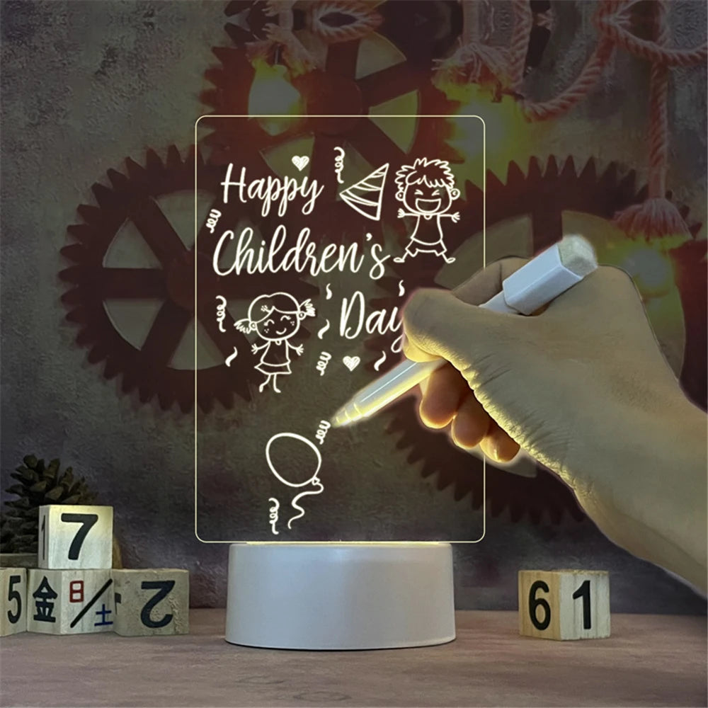 Tableau LED Lumineux Effaçable – Veilleuse USB Design & Mémo Créatif