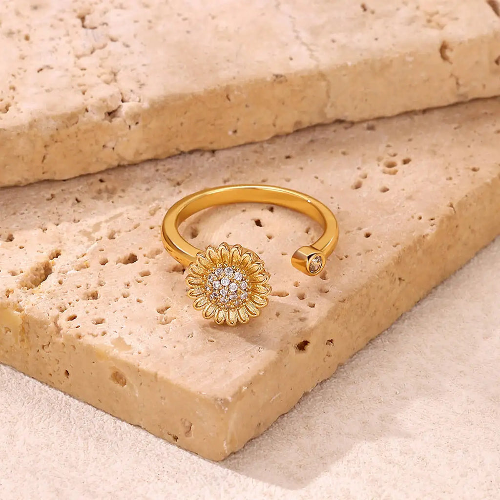 Bague Spinner Trèfle de Luxe – Anti-Stress Couleur Or 18K