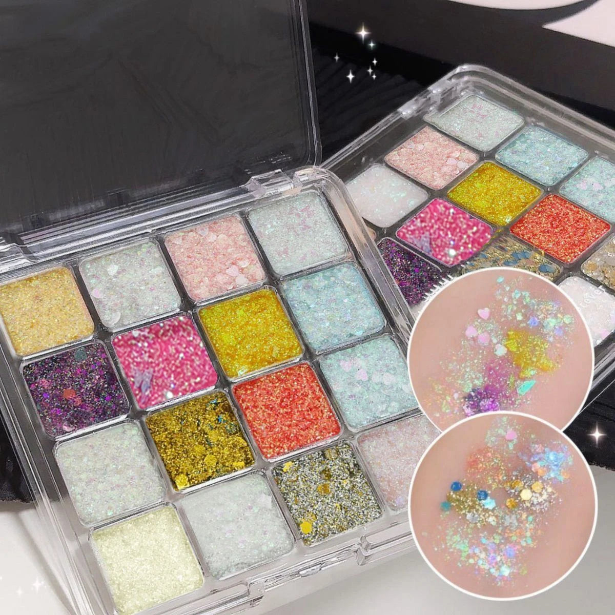 Palette Fards à Paupières 16 Teintes Sparkling Magic – Finis Perle, Mat & Métallique, Maquillage Coréen Scène & Quotidien