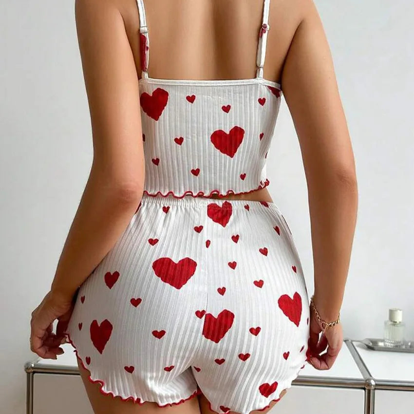 Ensemble de Pyjamas d’Amour pour Femmes – Vêtements de Nuit Courts 2 Pièces, Doux et Respirant