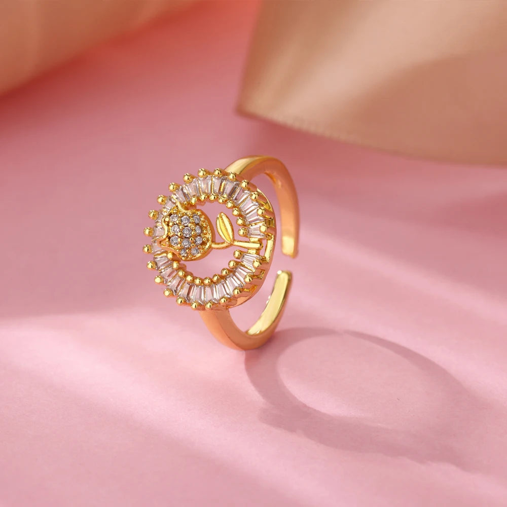 Bague Géométrique en Acier Inoxydable Couleur Or 18K – Zircon & Œil Protecteur